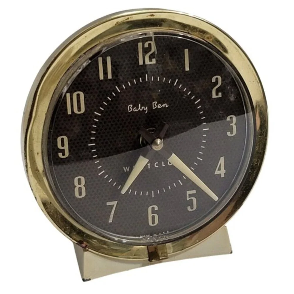 Vintage Westclox Baby Ben Alarm Clock Gold Trim Black Face